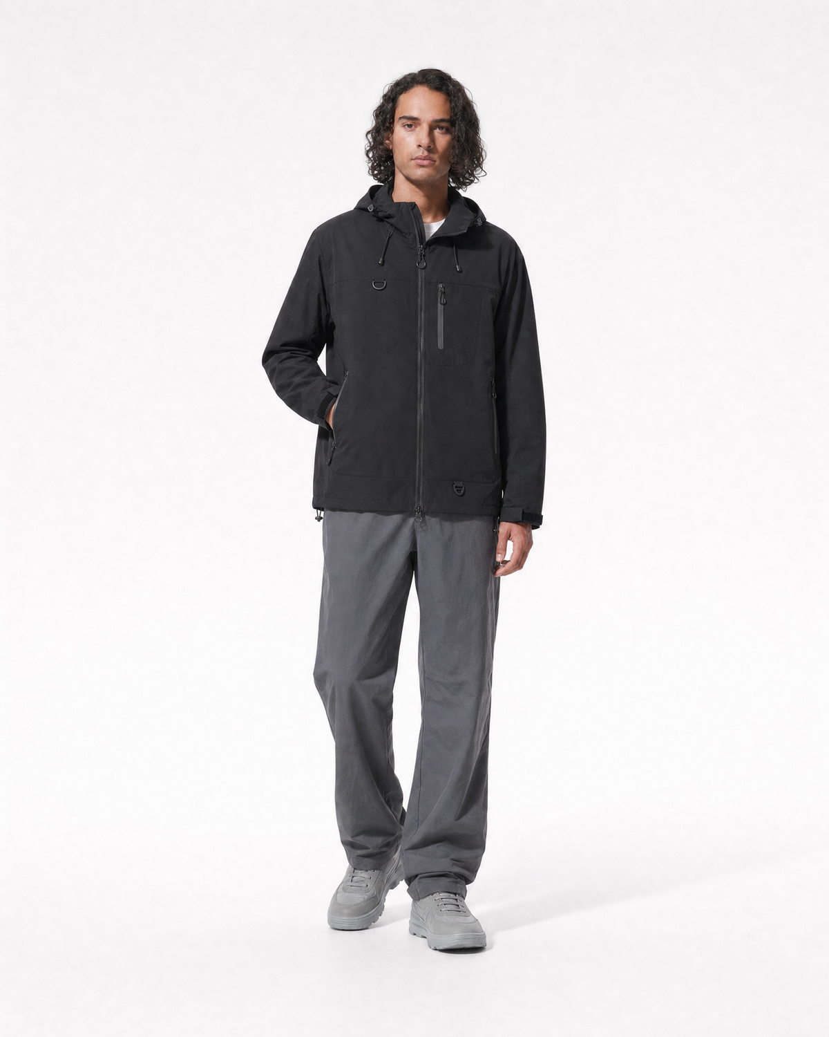 Pact Unisex Water-Repellent Hooded Windbreaker in Black, relaxed # Colour_Black