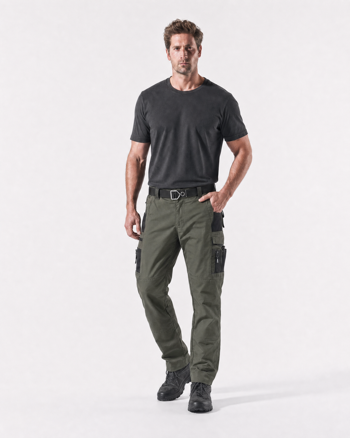 Pact men's water-repellent cargo work trousers — Green (Style 2) # Colour_Green