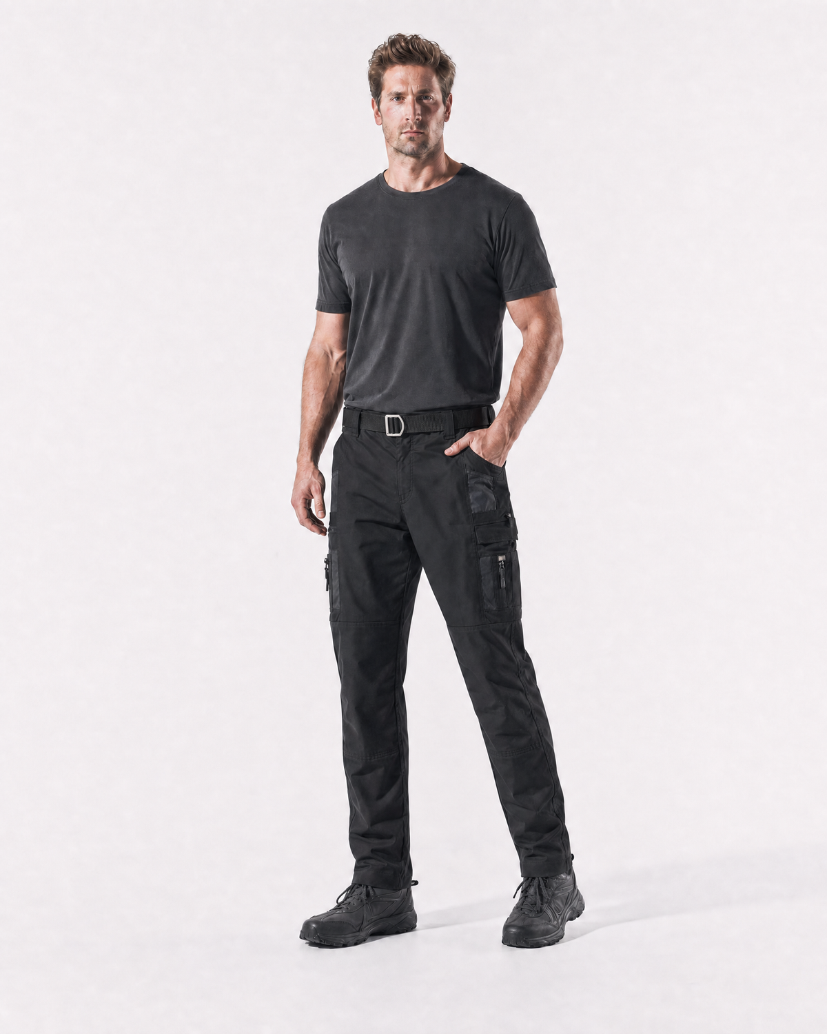 Pact men's water-repellent cargo work trousers — Black (Style 2) # Colour_Black