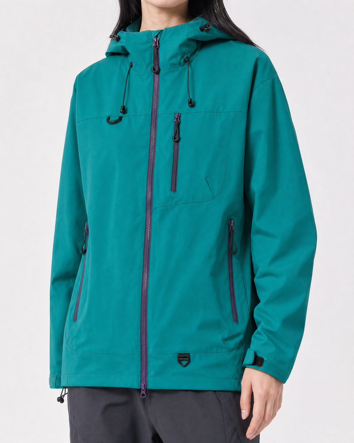 Pact Unisex Water-Repellent Hooded Windbreaker in Dark Green, fabric detail # Colour_Dark Green