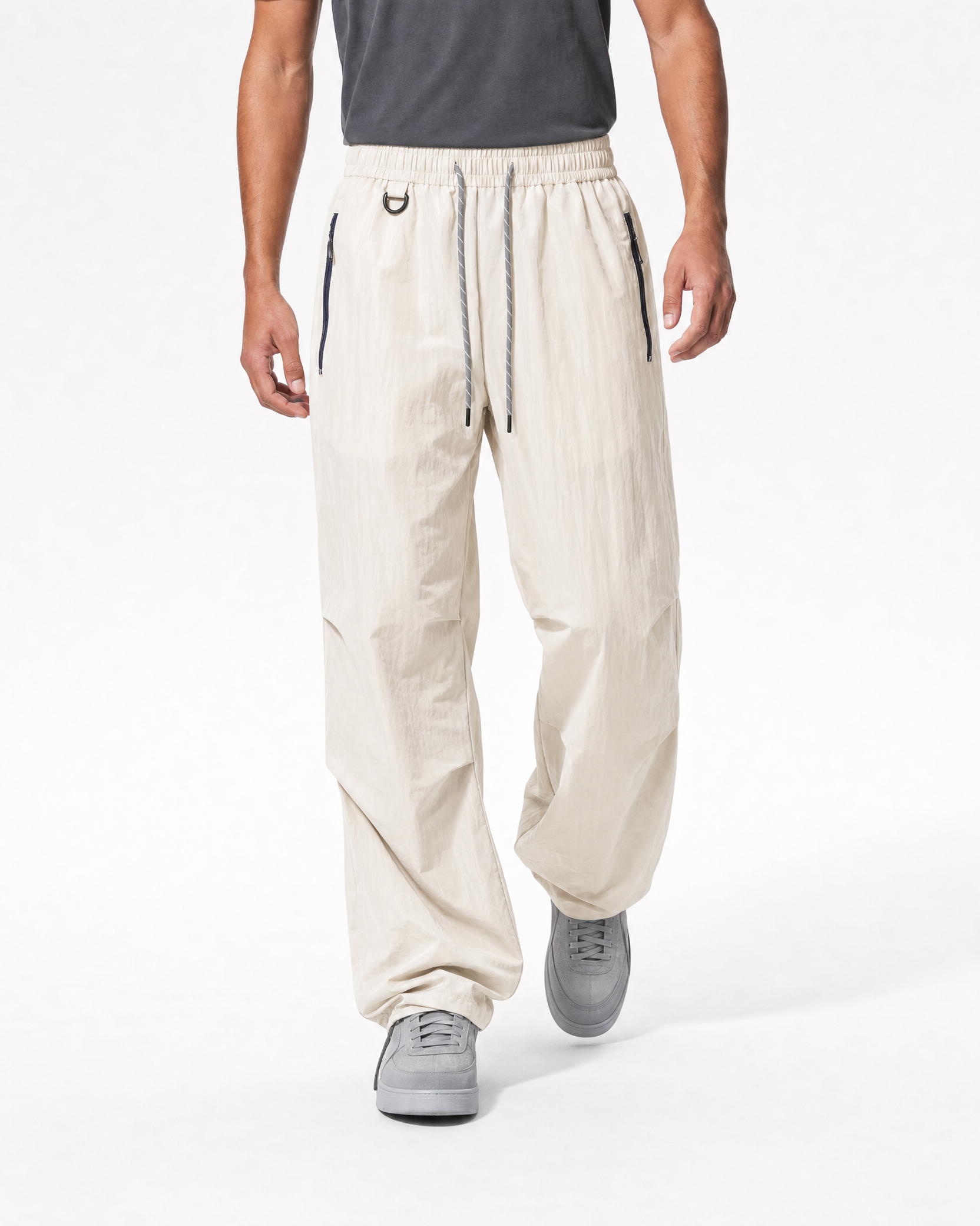 Women's water-repellent hiking trousers in khaki, walking mid stride # Colour_Khaki