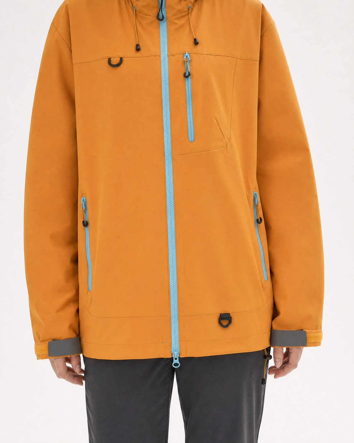 Pact Unisex Water-Repellent Hooded Windbreaker in Orange, waist detail # Colour_Orange