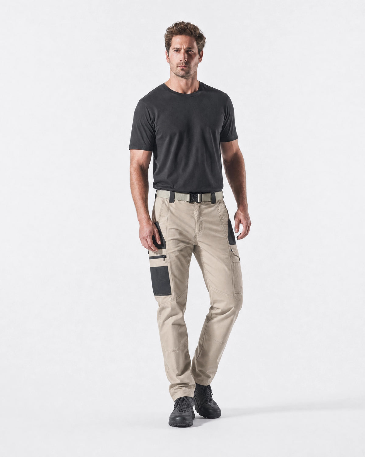 Pact men's water-repellent cargo work trousers — Khaki (Style 2) # Colour_Khaki