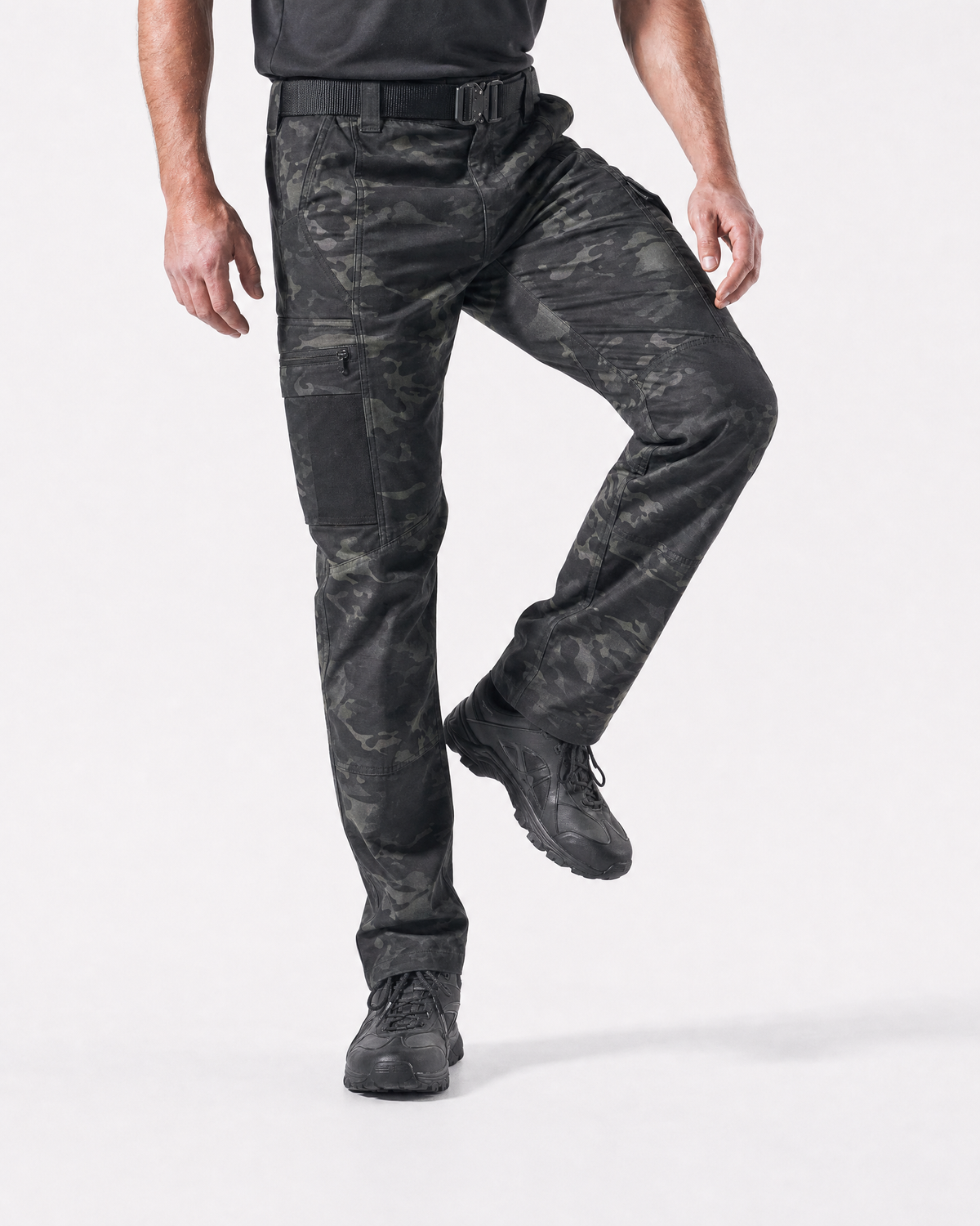 Pact men's water-repellent cargo work trousers — Camo Black (Style 2) # Colour_Camo Black