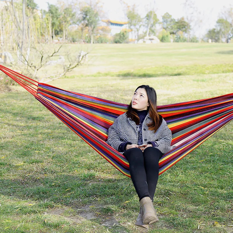 New Creative Canvas Single Hammock Outdoor Courtyard Sleeping Hammock Camping Indoor Children'S Swing Thick Striped Hammock | 33774348-d61b-4df8-9b51-9bc24304c908,1660abaa-bdef-4983-8352-29383ecc69aa,bf13aeeb-6e59-480c-a214-8464b5478f6b,445c6aa8-eba1-4bcc-99ed-611e4460b59f,5065b109-d20a-4f69-9701-17f8fcb476a9,cbd47a99-d97a-4510-9e92-9673859b038a,0075397f-5a37-4ba2-bcd6-d8db8c36000b