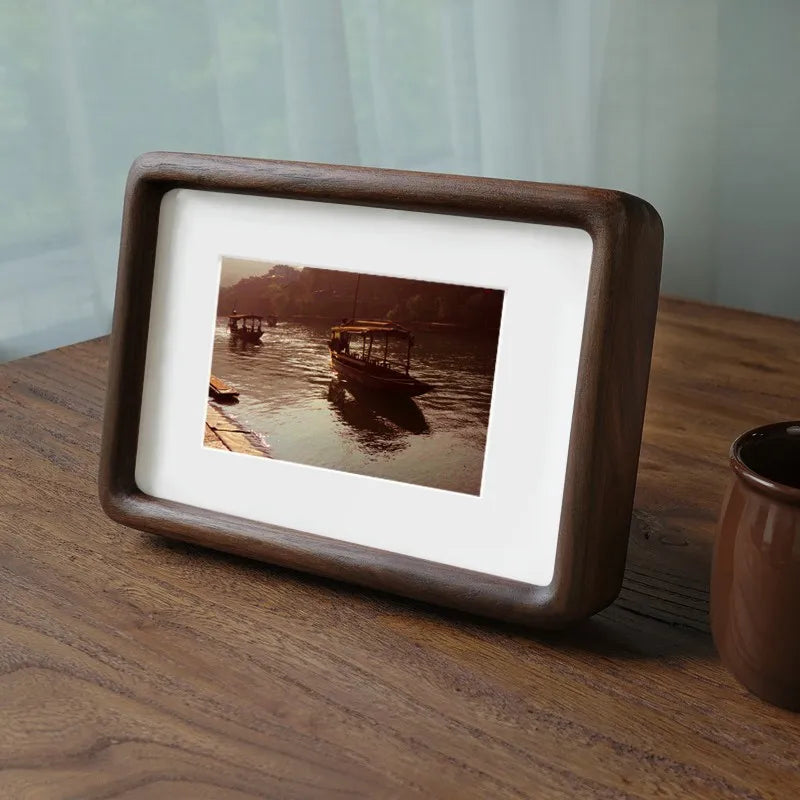 Solid Walnut Mortise and Tenon Corner round Photo Frame Premium Hardwood Wedding Dress Picture Frame Wooden Display Frame