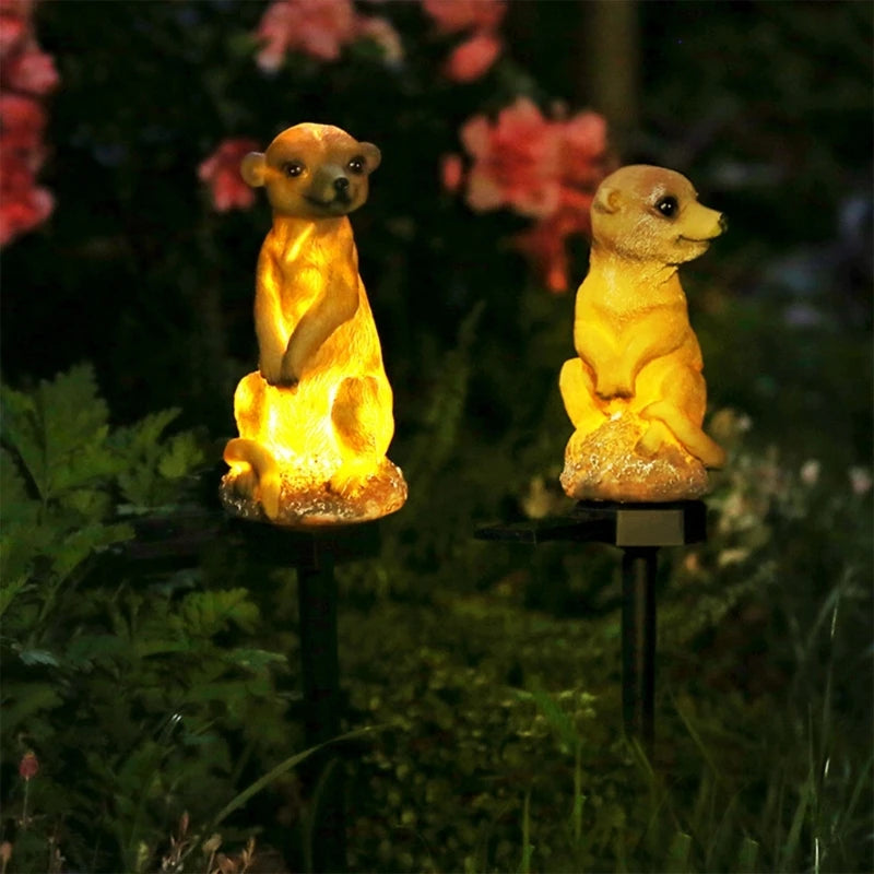 Solar Resin Lights Ground Mounted Fox Mongoose Lamp Decorative Outdoor Garden Courtyard Lights Garden Roadside LED Night Lamp