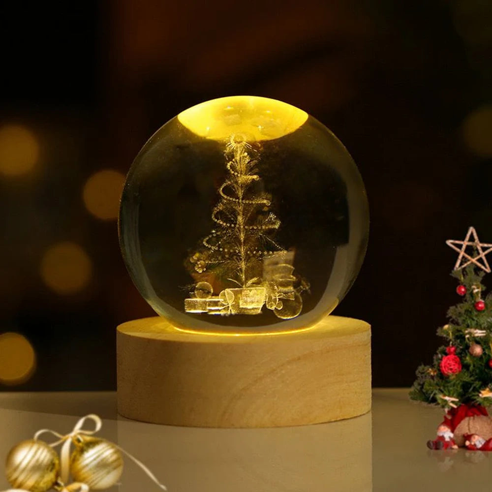 Celestial Charm | LED Night Light Crystal Ball with 3D Engraving | Magical Home Decor for Stargazing Enthusiasts 11 | Milky Way,Solar System,Moon,Astronaut,Saturn,Astral Voyage,Ladder to Heaven,Earth,Space Wanderer,Man in the Moon,Heart,Dandelion,Unicorn,Umbrella,Lucky Charm,Rain Cloud,Teddy Bear,Whale,Unwinding,Love Note,Ferris Wheel,Reindeer,Christmas Tree,Santa Claus,Snowmen
