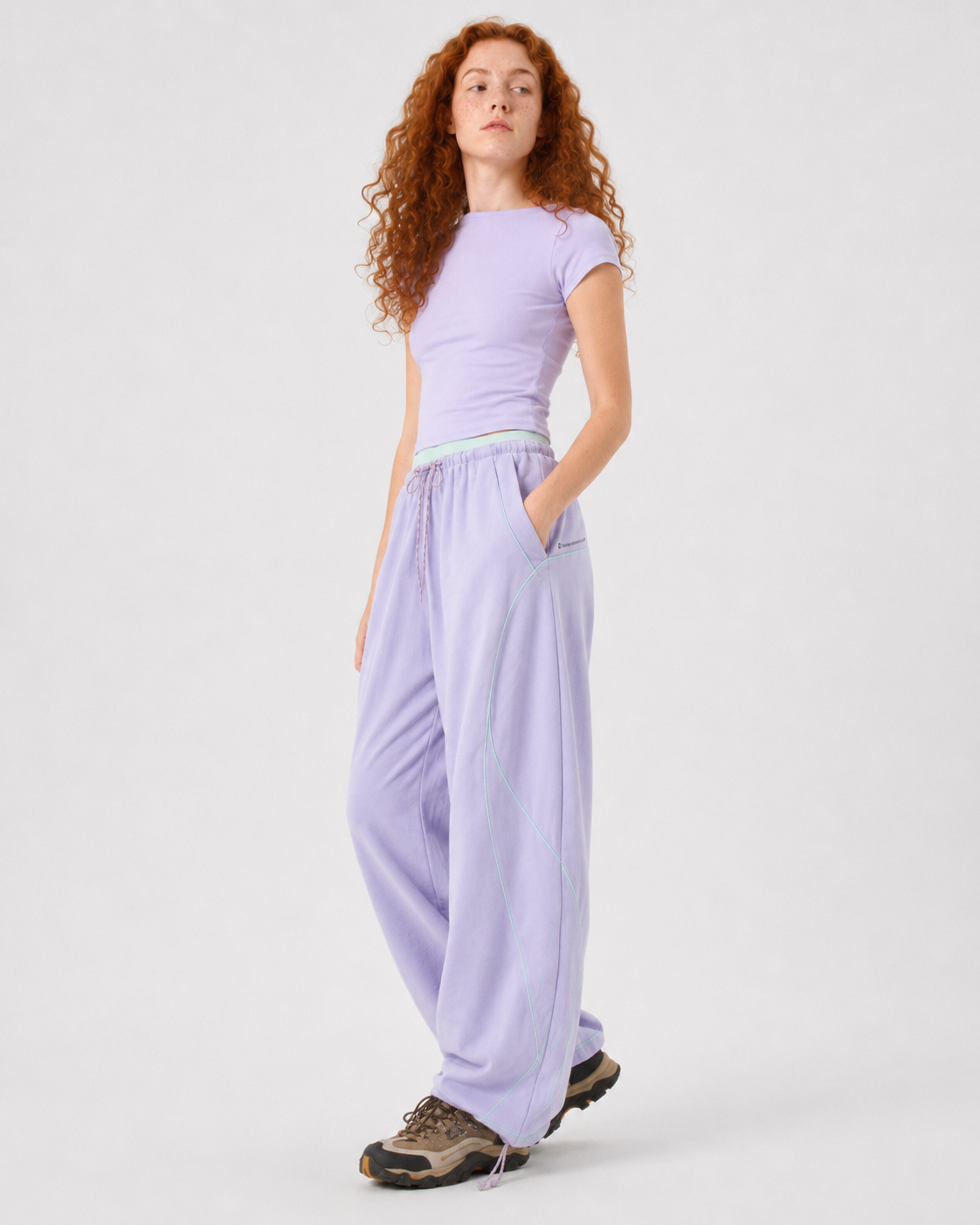 Pact Quick-Dry Wide-Leg Trousers in Light Purple, back # Colour_Light Purple