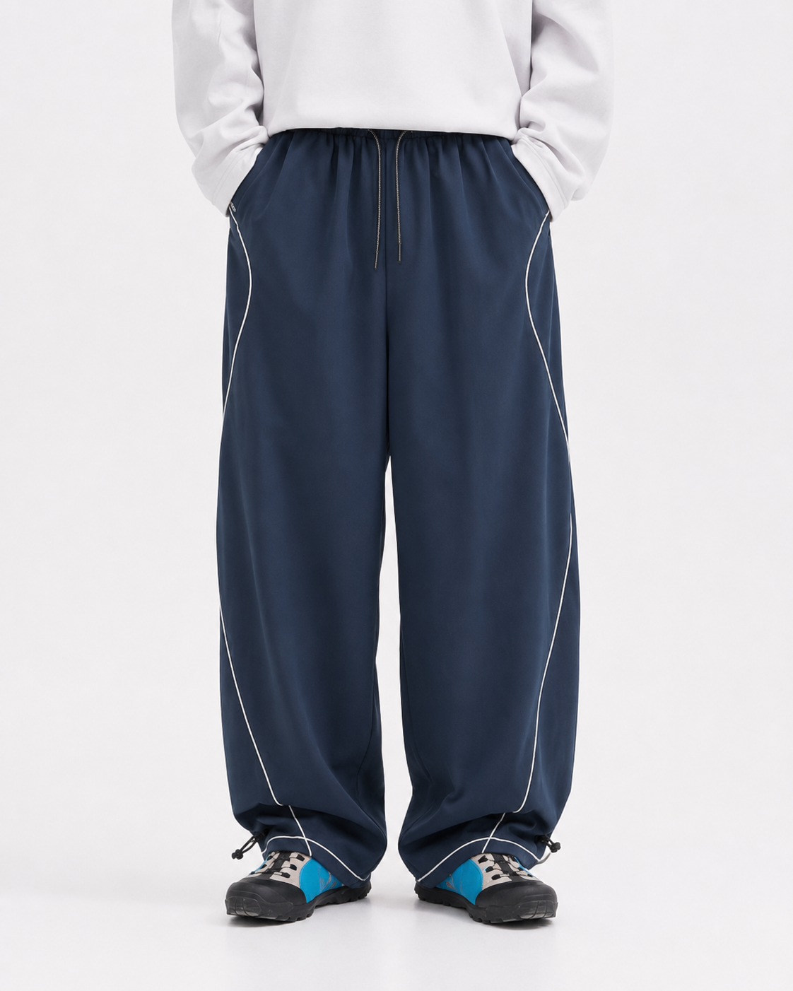 Pact Quick-Dry Wide-Leg Trousers in Navy Blue, three-quarter # Colour_Navy Blue