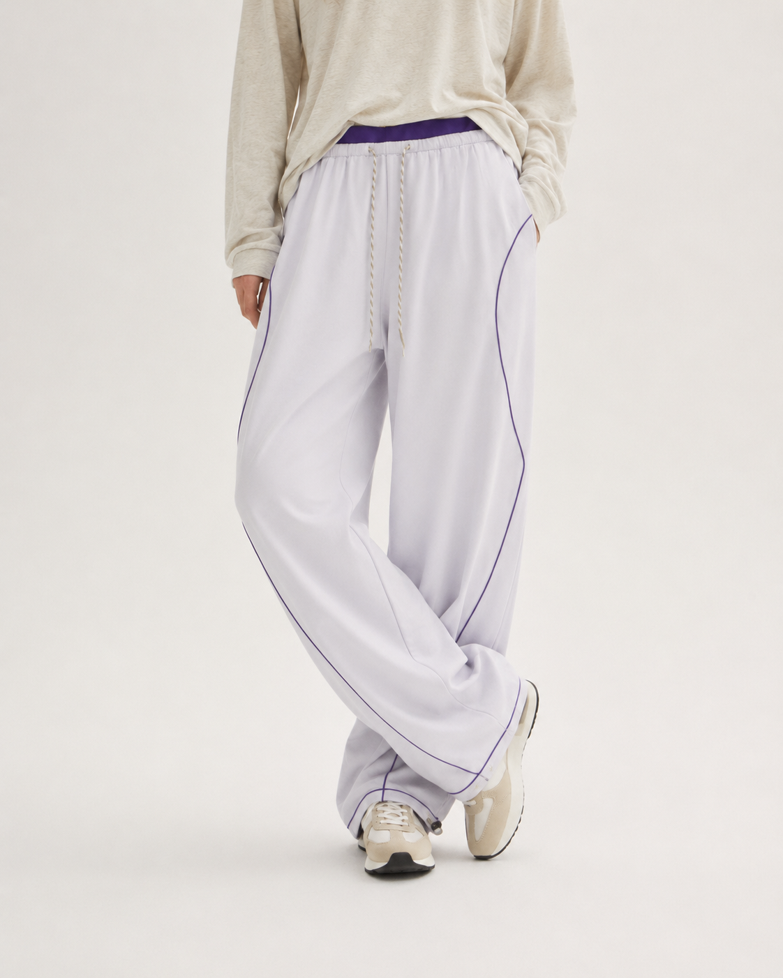 Pact Quick-Dry Wide-Leg Trousers in Cloud White, styled 2 # Colour_Cloud White