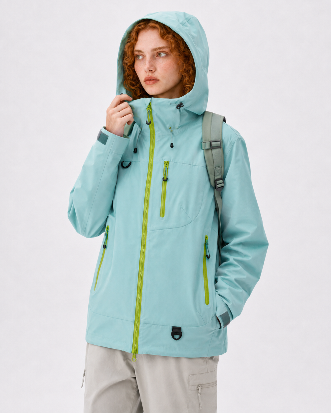 Pact Unisex Water-Repellent Hooded Windbreaker in Light Green, view 6 # Colour_Light Green
