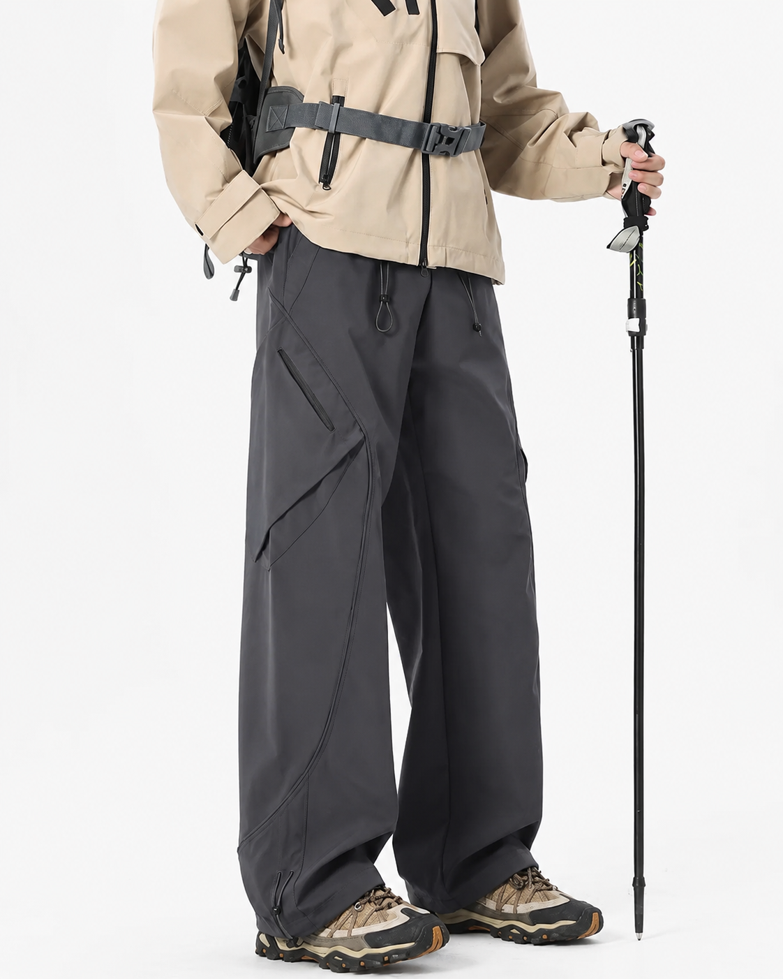 Pact Water-Repellent Straight-Leg Cargo Trousers in Grey, three-quarter # Colour_Grey