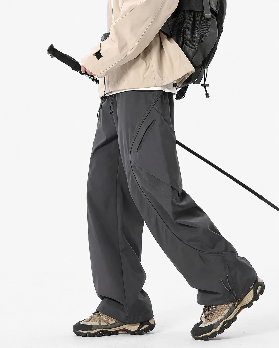 Pact Water-Repellent Straight-Leg Cargo Trousers in Grey, detail # Colour_Grey
