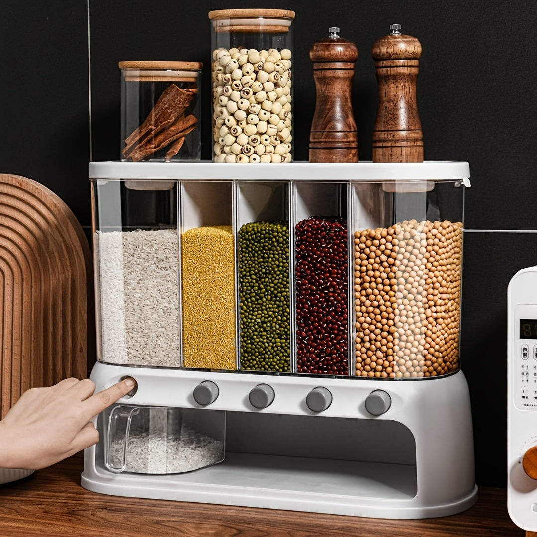 Multi-Compartment Grain Storage Container with Airtight Flip-Top Lid | Space-Saving Solution for Fresh Dry Goods 0