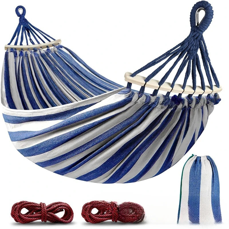 Outdoor Canvas Double Hammock with Anti-Roll Design & Wooden Spreaders for Comfortable Relaxation 1 | PI1780333007279608222,VH1780333007279312806