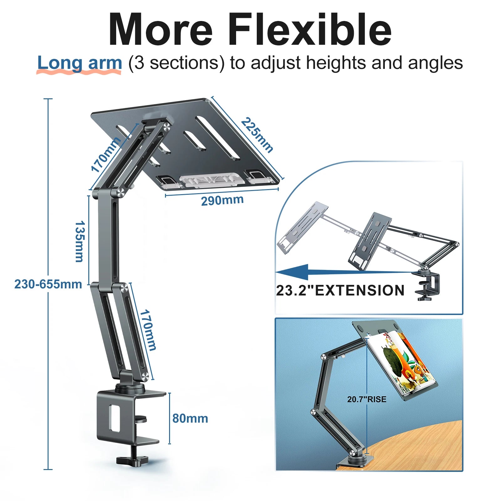 Adjustable Laptop & Tablet Clamp Stand – 360° Rotating Aluminium Desk Holder