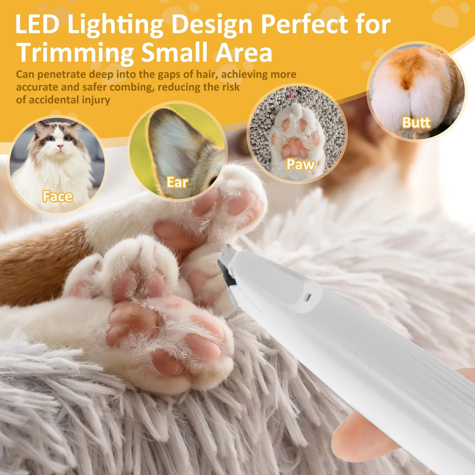 Dog Paw Trimmer – Quiet Cordless Grooming Clipper with LED Light