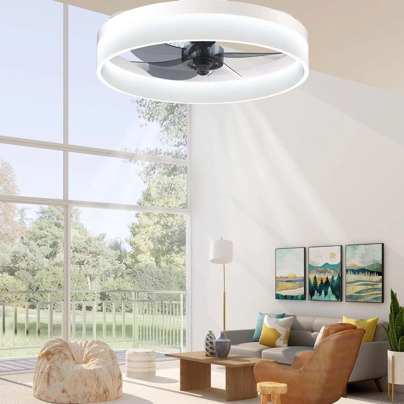 Modern Ceiling Fan with Light – Dimmable LED, Remote, Variable-Speed & Quiet