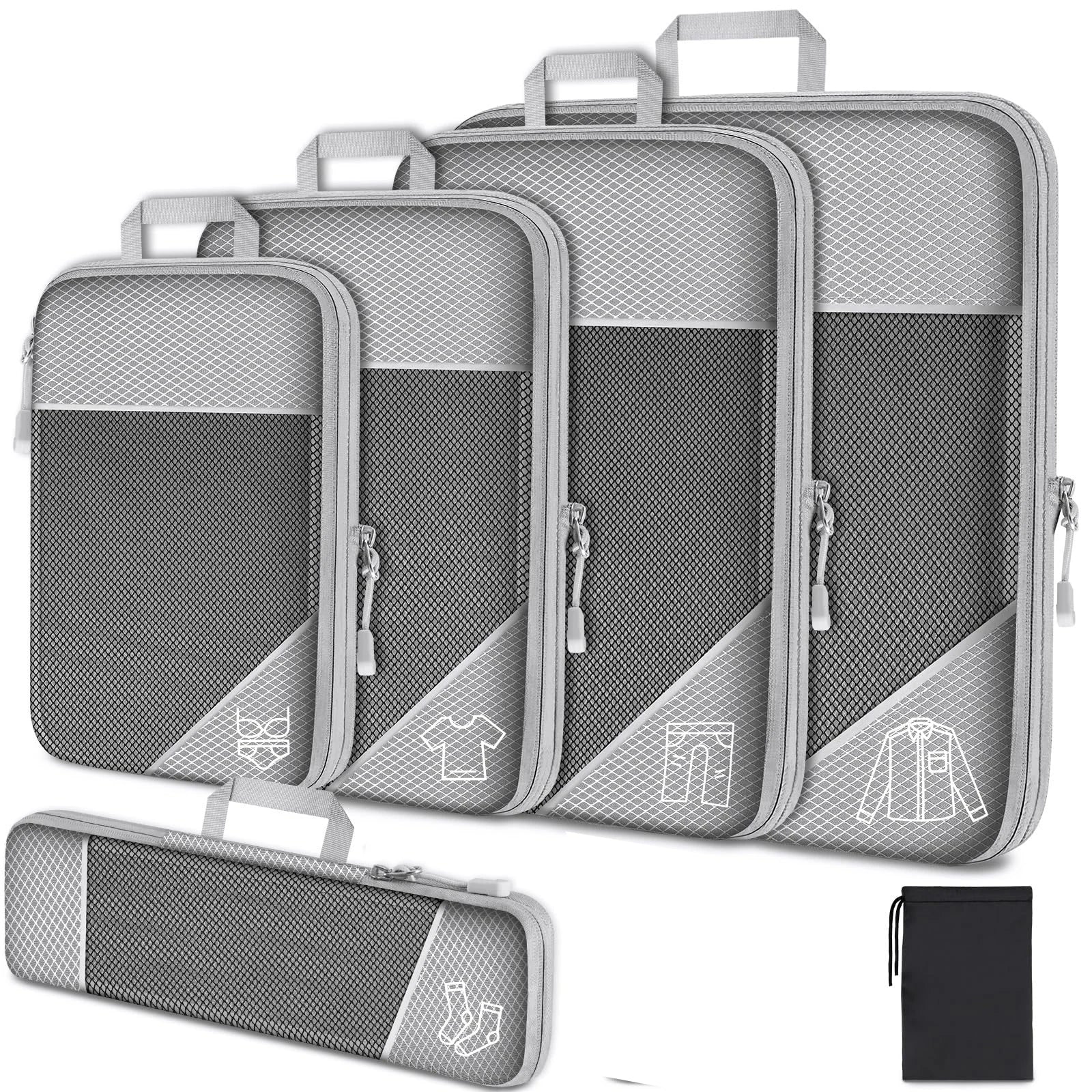 Compressed Packing Cubes Set – 3 or 6-Piece Travel Luggage Organisers