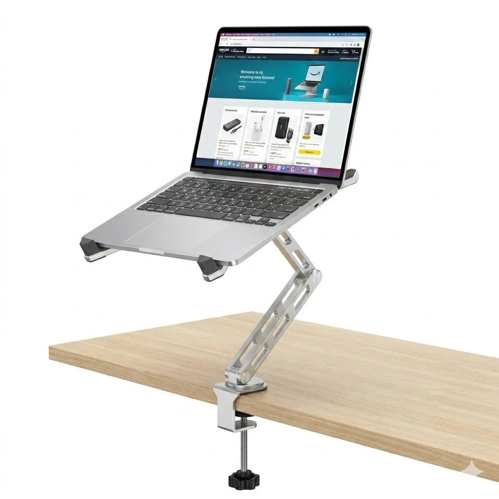 2-in-1 Detachable Laptop Stand – 360° Rotating Aluminium Riser with Foldable Base