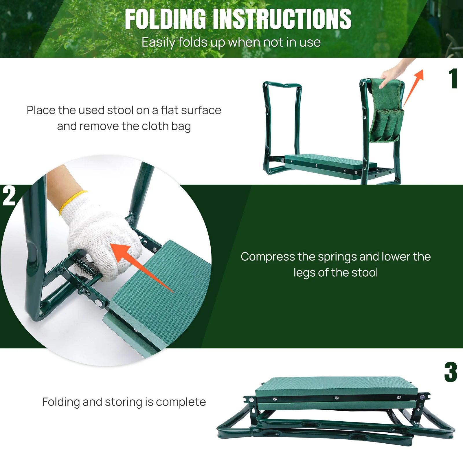 2-in-1 Garden Kneeler & Seat – Foldable Stool with Tool Bag & Handles