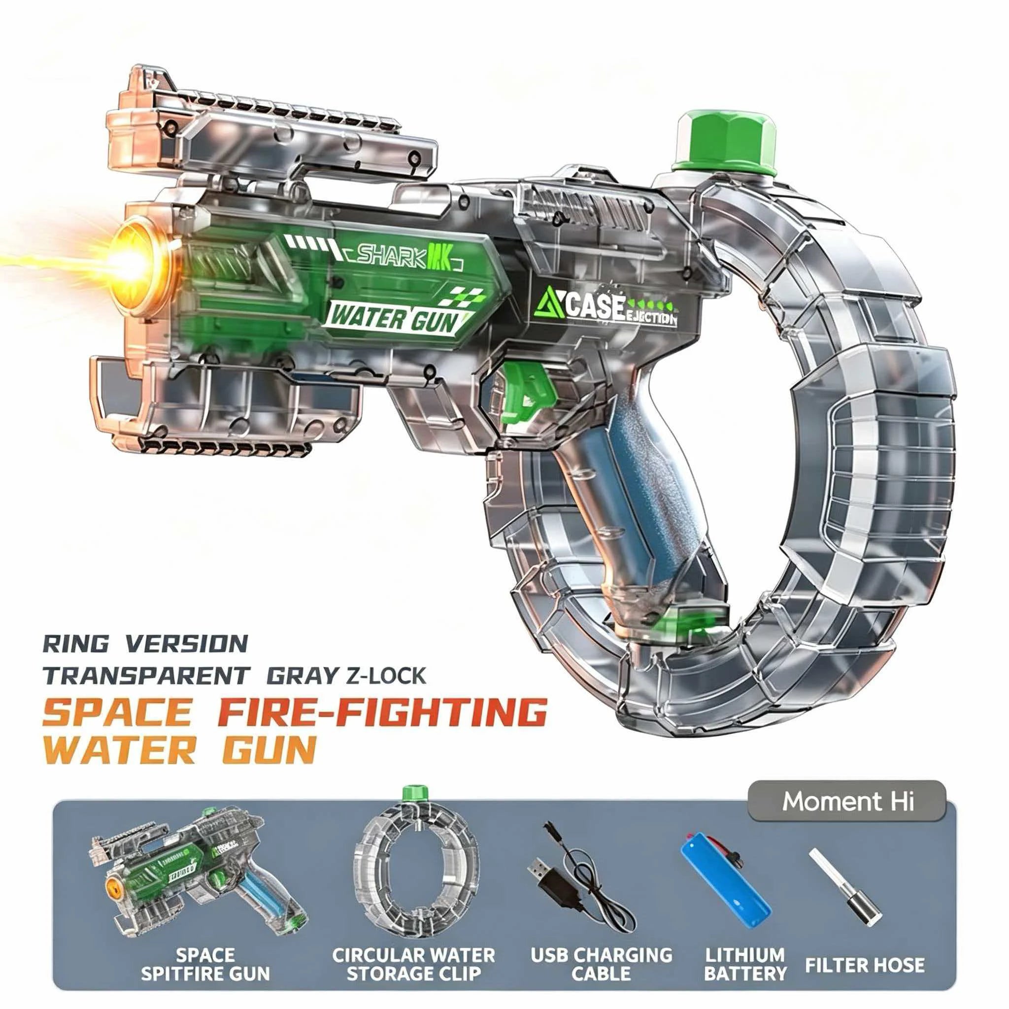 Electric Water Gun Toy – Auto Firing with Recoil, Lights & Sound Effects