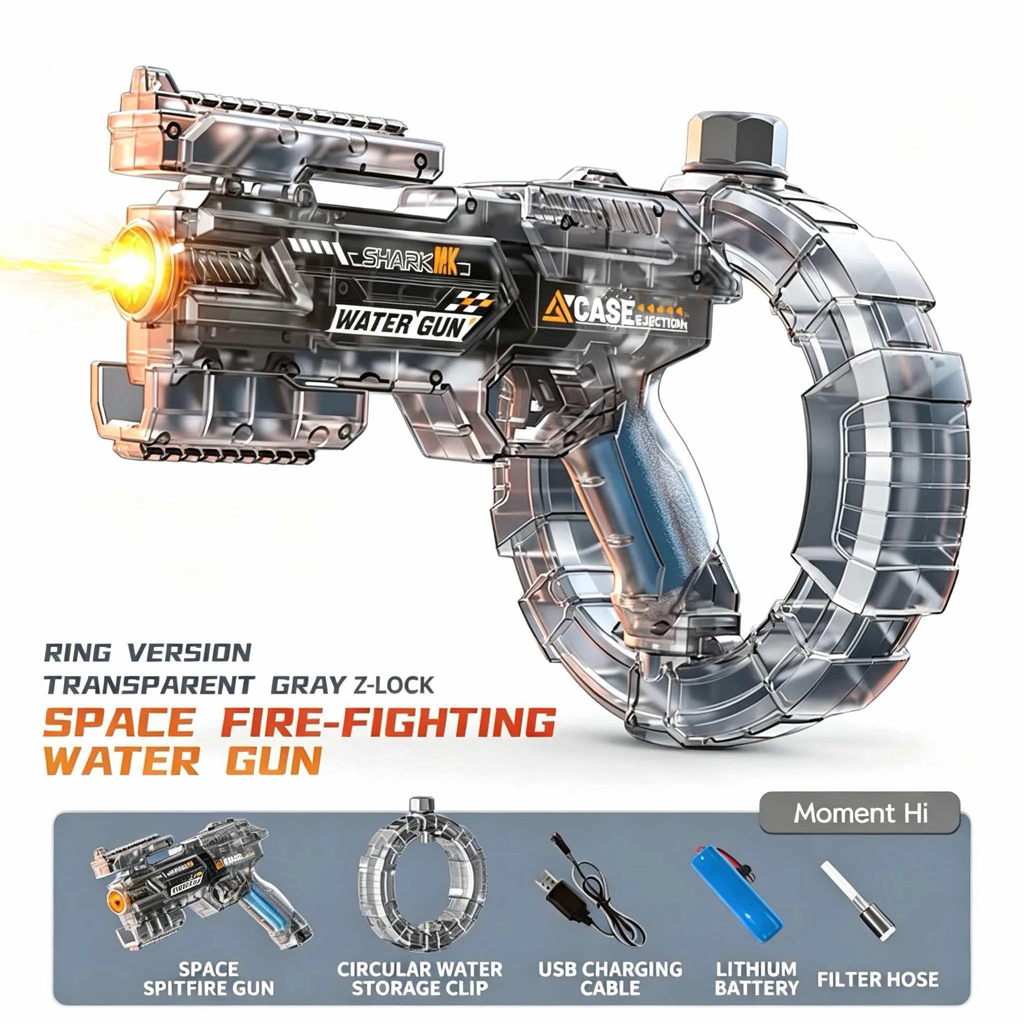 Electric Water Gun Toy – Auto Firing with Recoil, Lights & Sound Effects