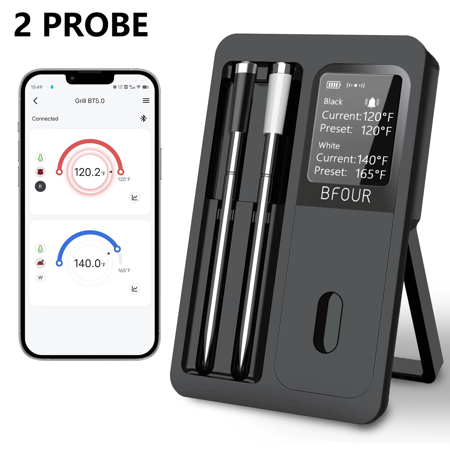 Wireless Meat Thermometer – IP67 Waterproof, Rechargeable, 1 or 2 Probes