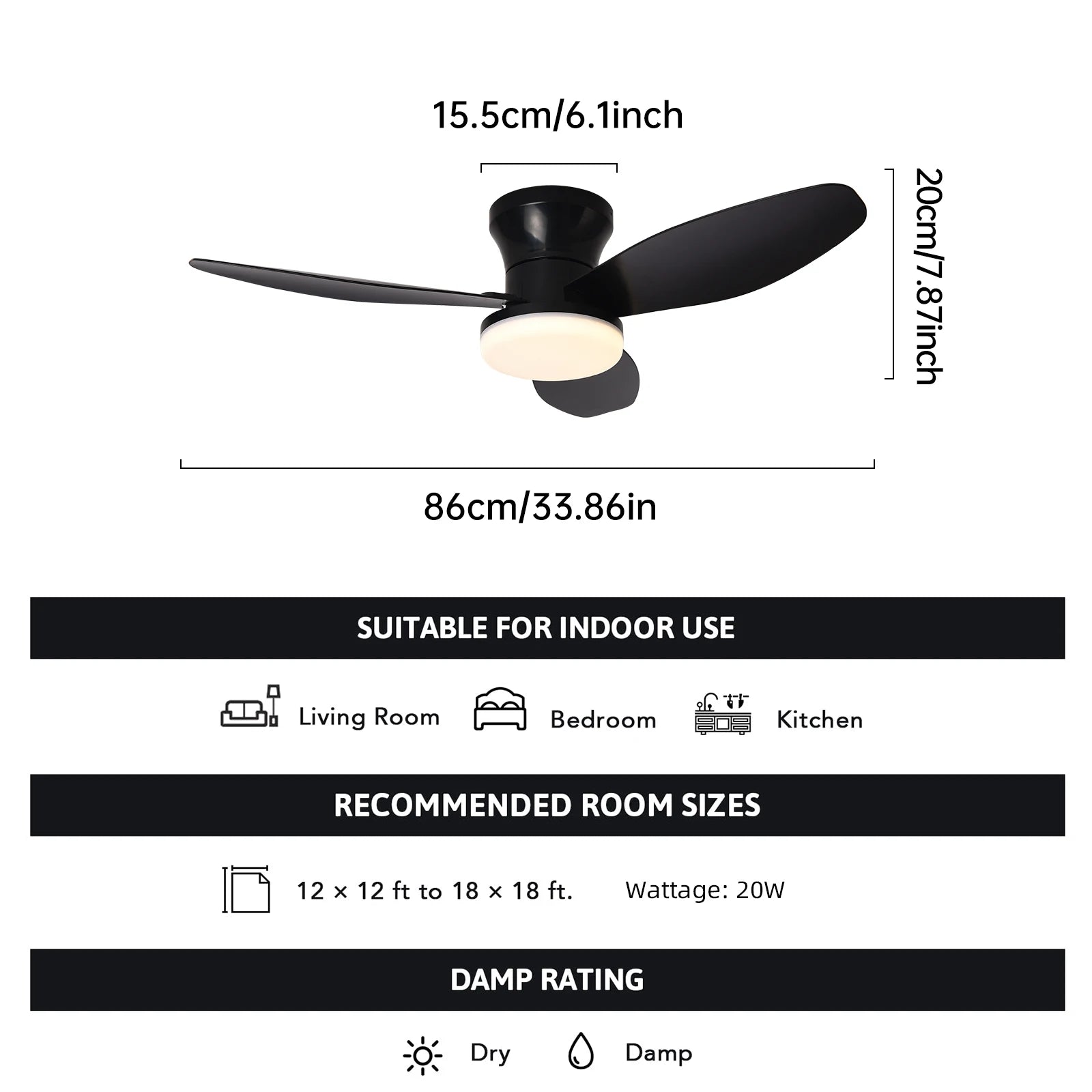Smart Ceiling Fan with LED Light – Silent, Remote & App Control, Wood-Look Blades