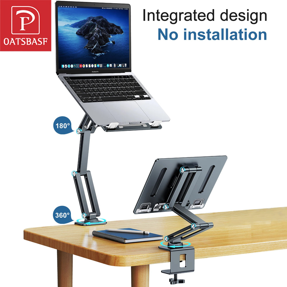 Adjustable Laptop & Tablet Clamp Stand – 360° Rotating Aluminium Desk Holder
