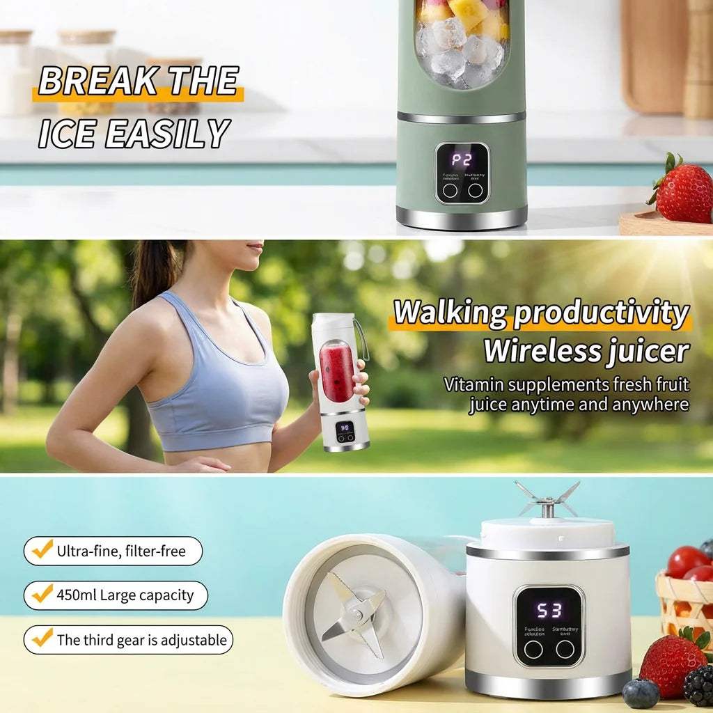 Portable Blender – 450ml Rechargeable Juicer Cup with Digital Display