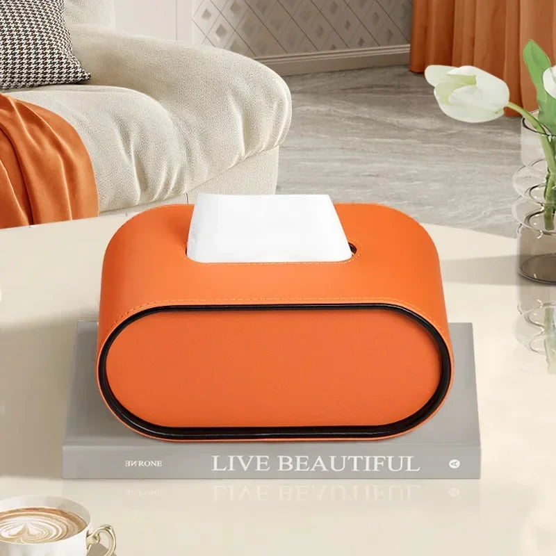LuxeHide – Faux-Leather Oval Tissue Box Cover