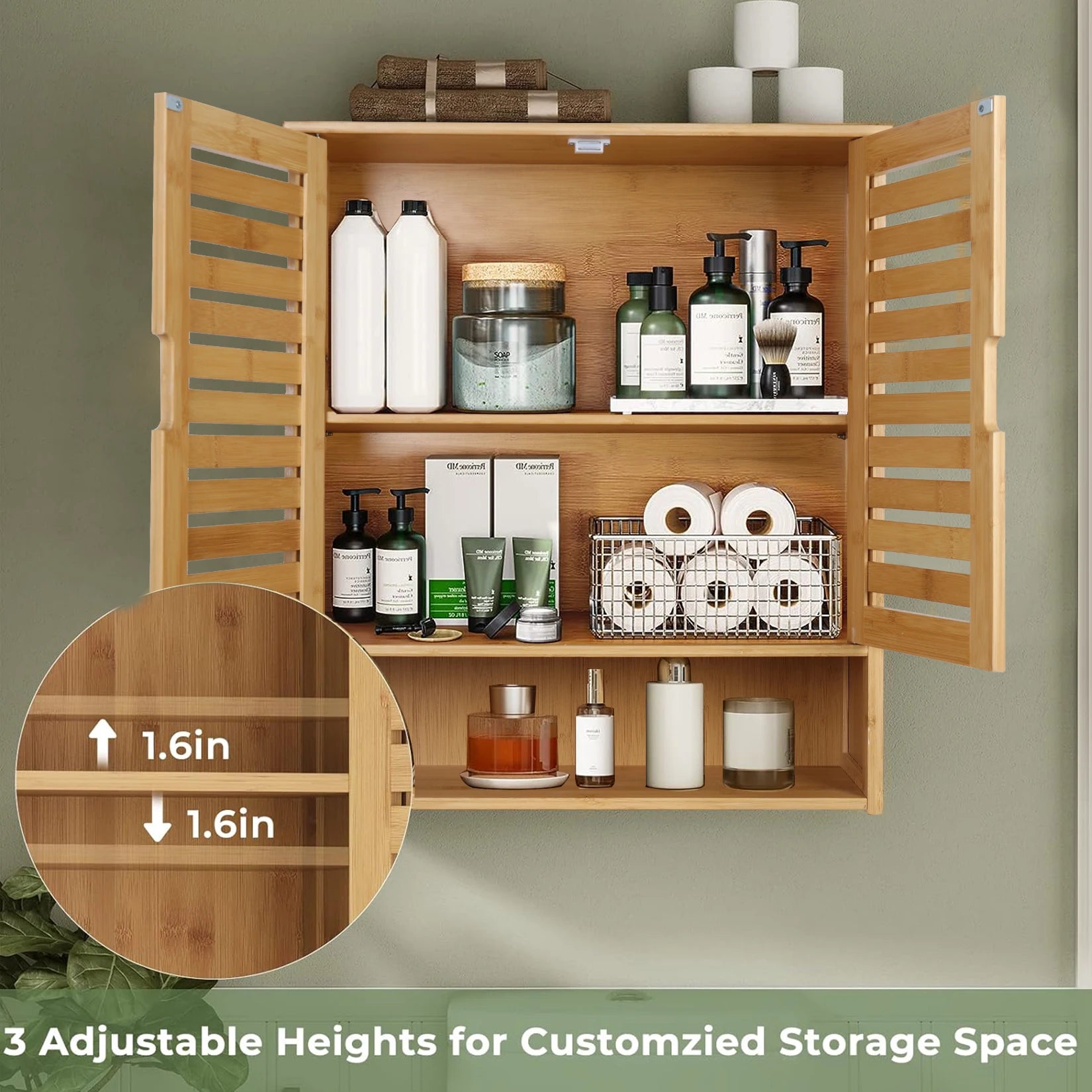 Wall-Mounted Bamboo Wall Cabinet – Bathroom & Kitchen Storage Cupboard (White or Wood)