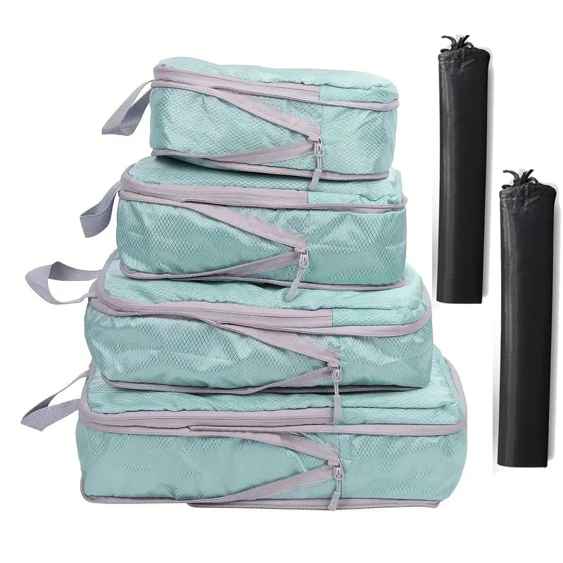 6-Piece Compressed Packing Cubes – Mesh Travel Luggage Organiser Set with Shoe Bag