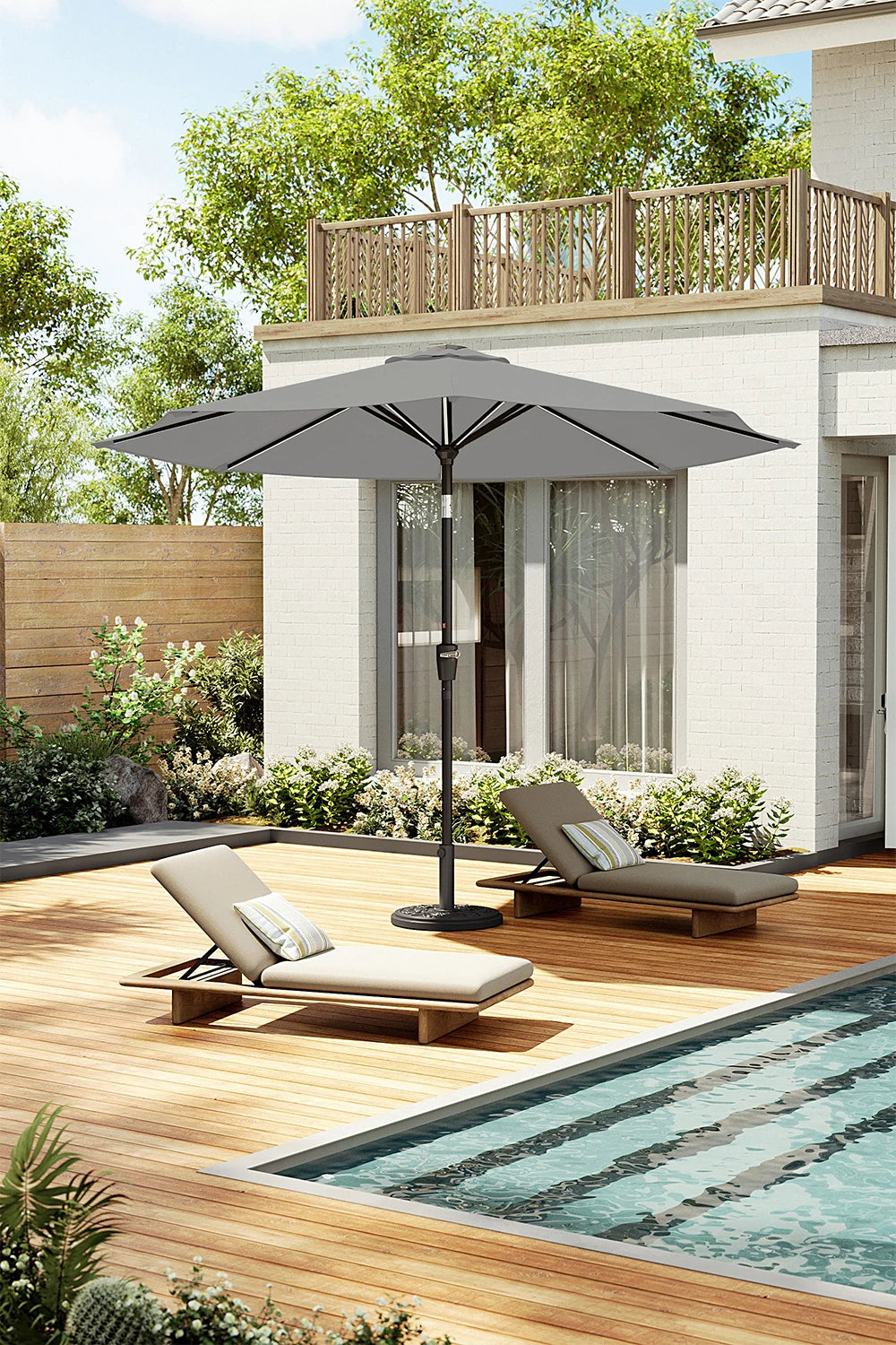 Solar LED Patio Umbrella – Large Garden Parasol with Built-In Lights