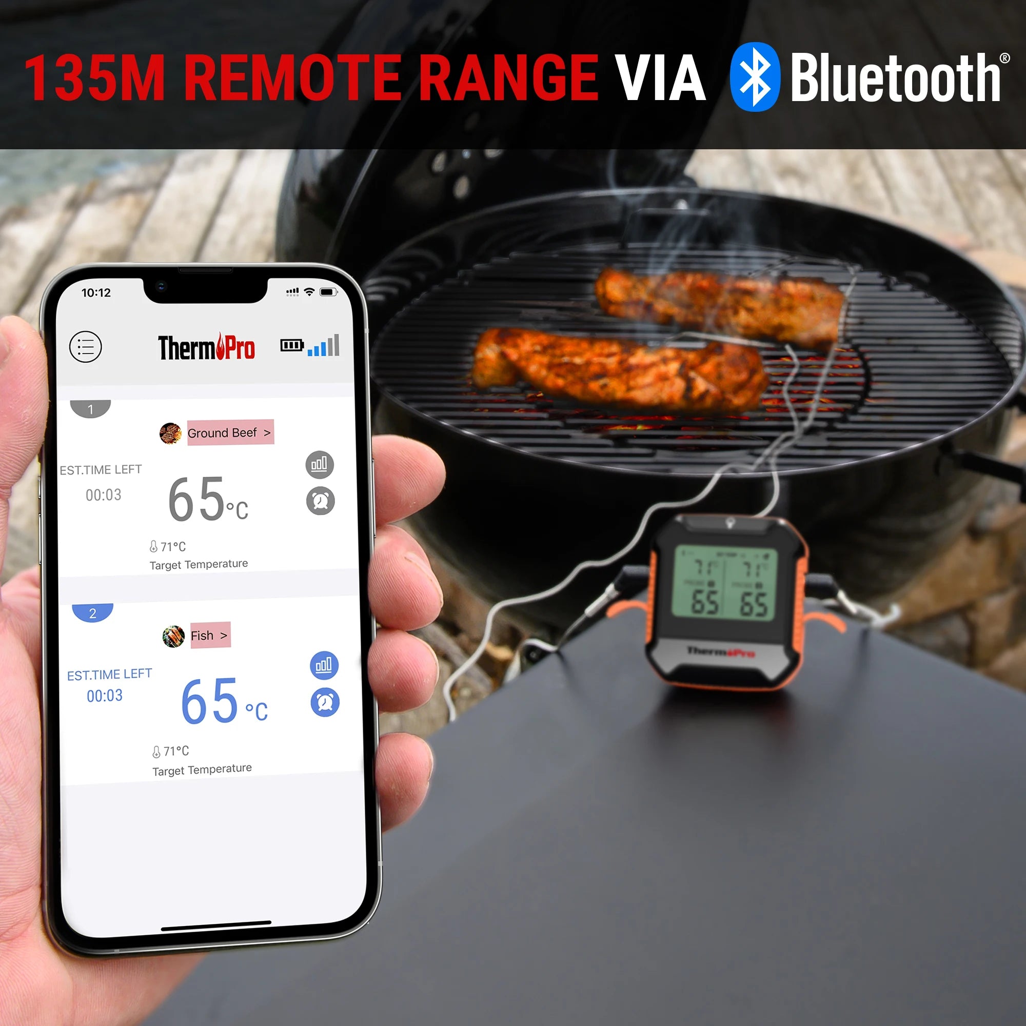 Wireless Meat Thermometer – Bluetooth App, Dual Probes, 135m Range & Alarm