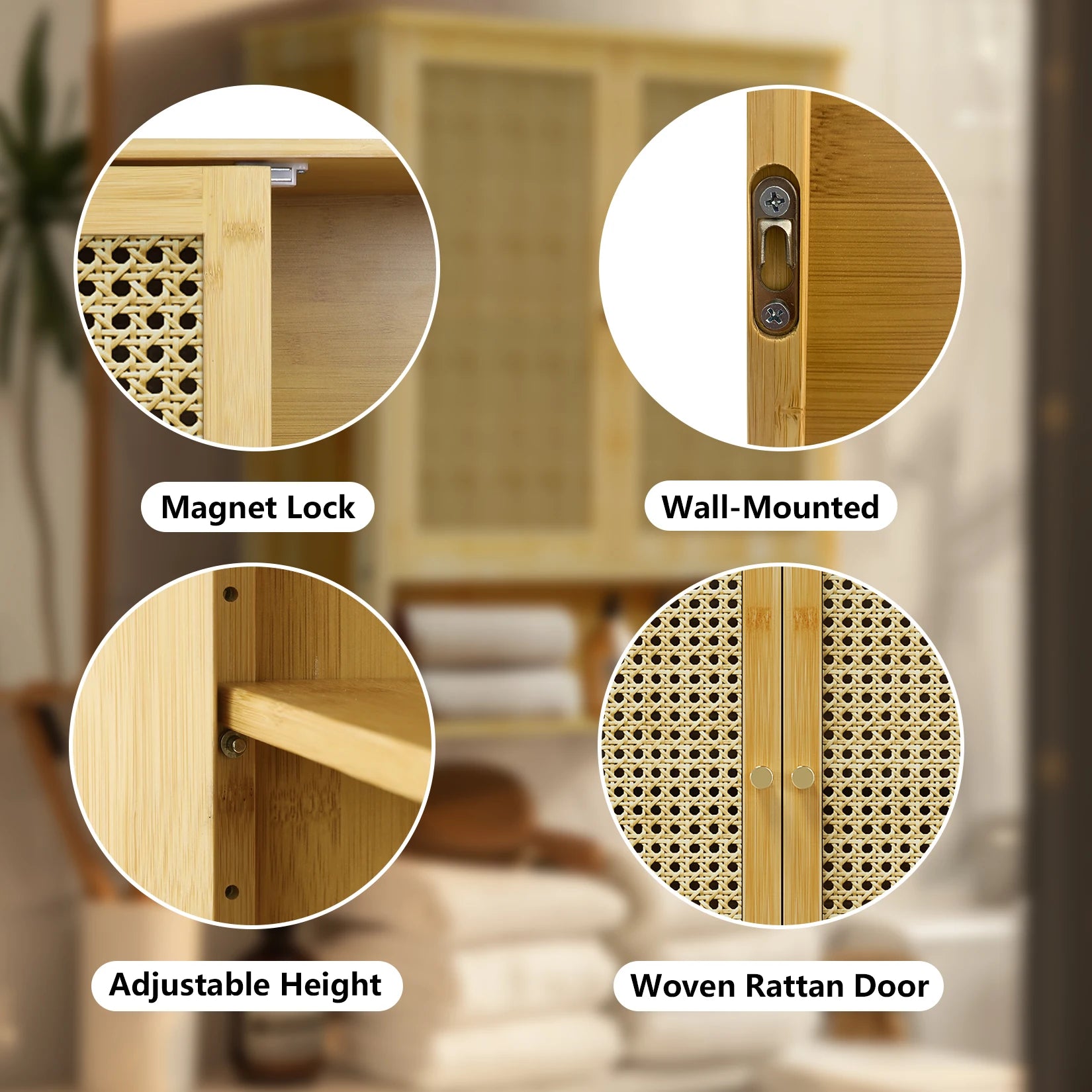 Wall-Mounted Bamboo Bathroom Cabinet – Storage Cupboard with Doors