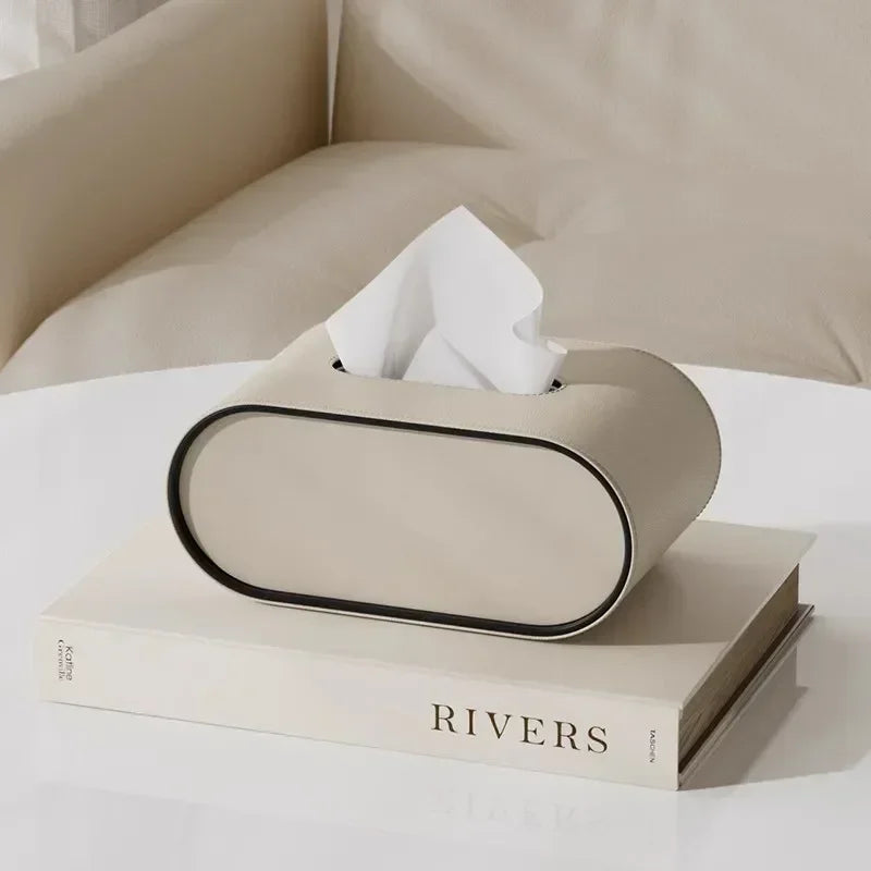 LuxeHide – Faux-Leather Oval Tissue Box Cover