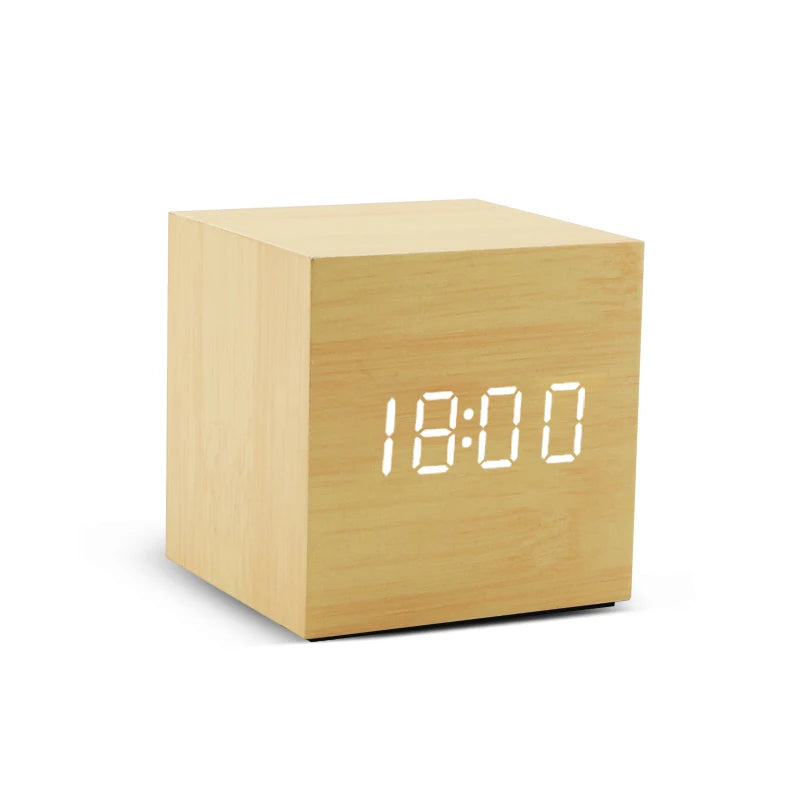 WakeGlow – LED Wooden Alarm Clock with Voice Control