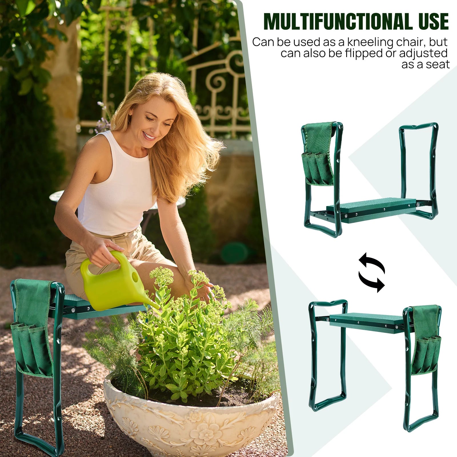 2-in-1 Garden Kneeler & Seat – Foldable Stool with Tool Bag & Handles