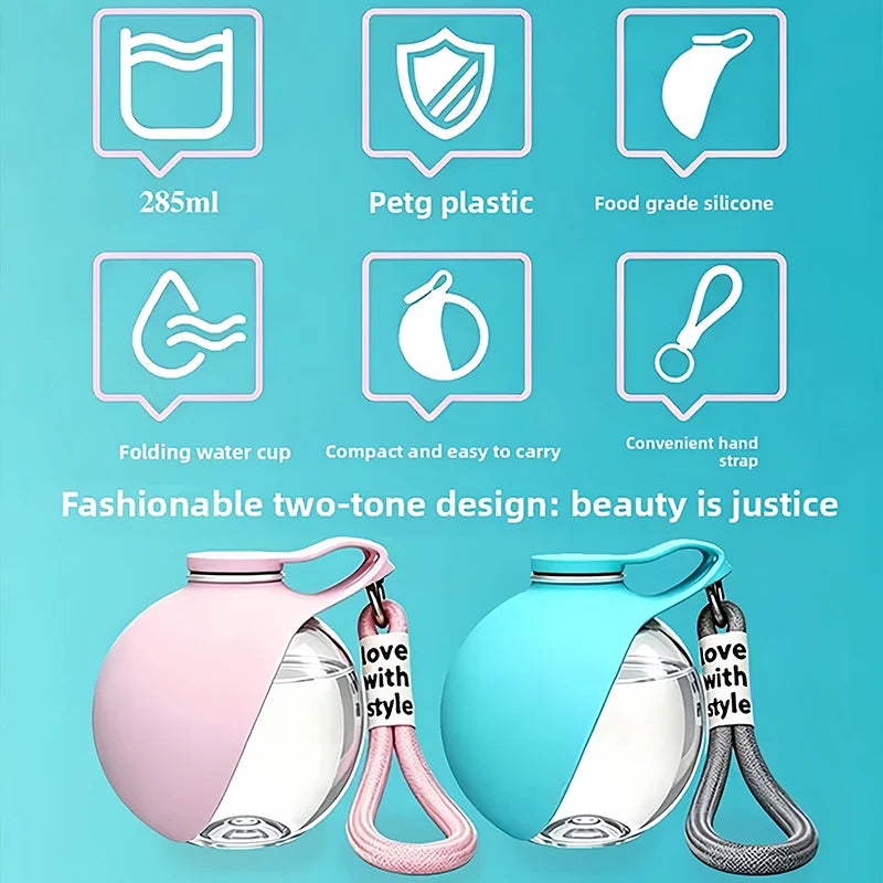 Dog Water Bottle with Collapsible Bowl – 285ml Leak-Proof Travel Cup