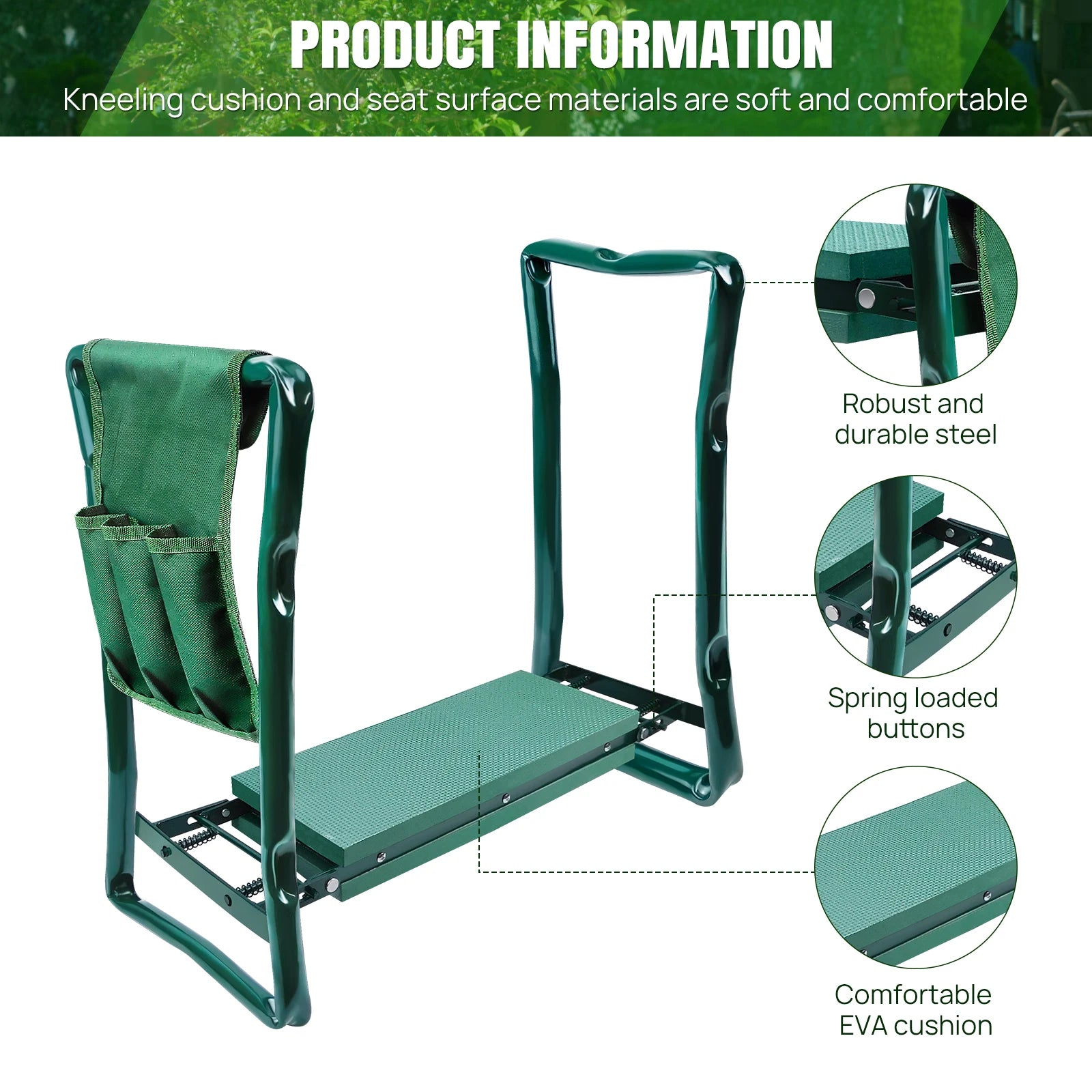 2-in-1 Garden Kneeler & Seat – Foldable Stool with Tool Bag & Handles
