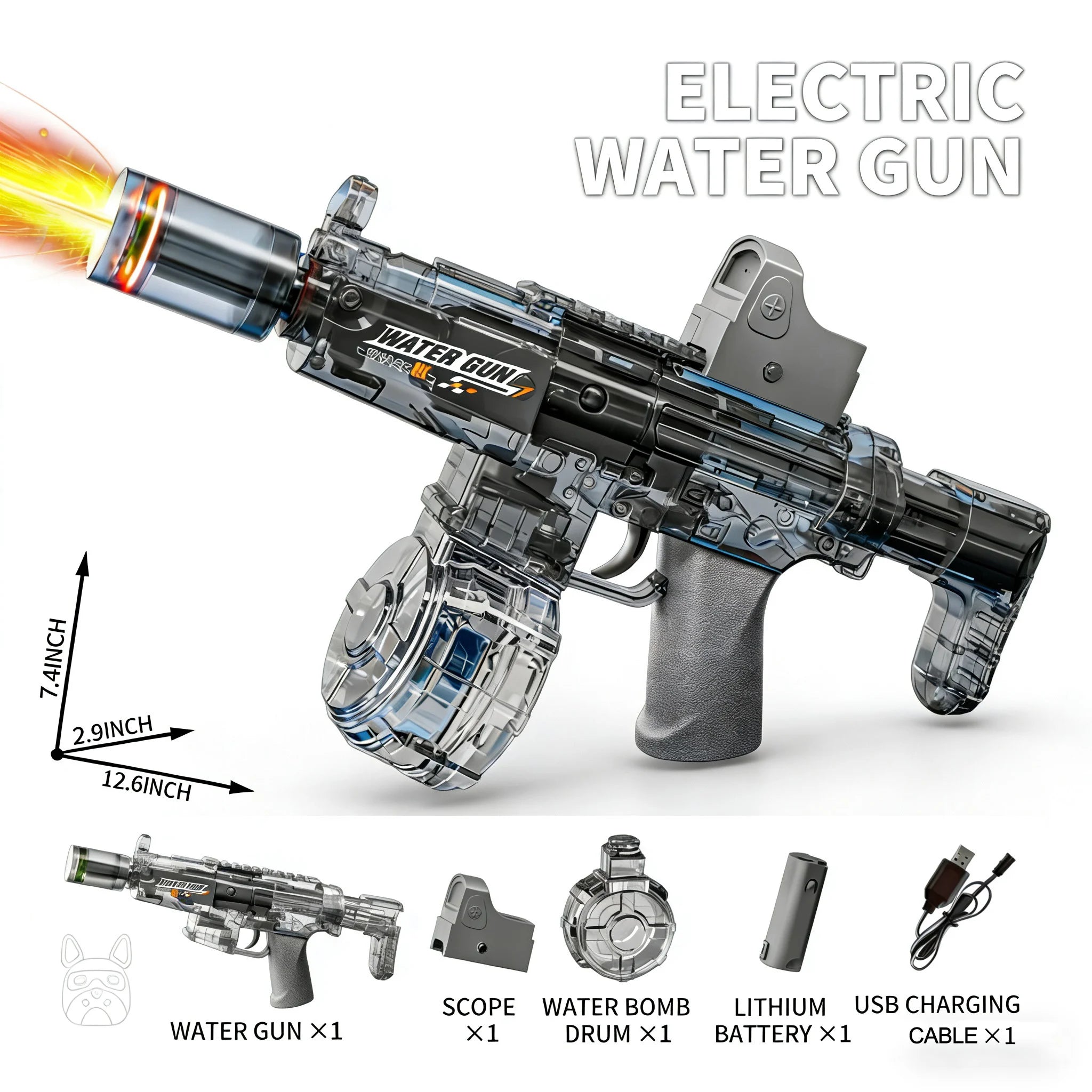 Electric Water Gun Toy – Auto Firing with Recoil, Lights & Sound Effects