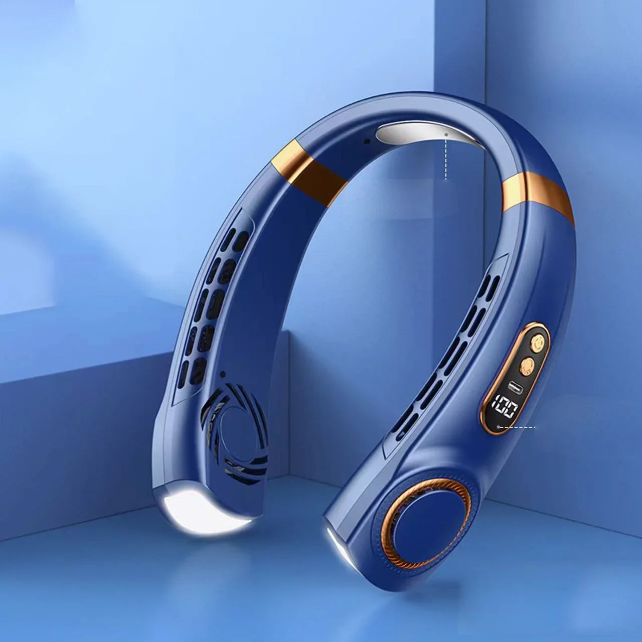 Bladeless Neck Fan – Hands-Free Cooling with LED & Cold Plates, Rechargeable