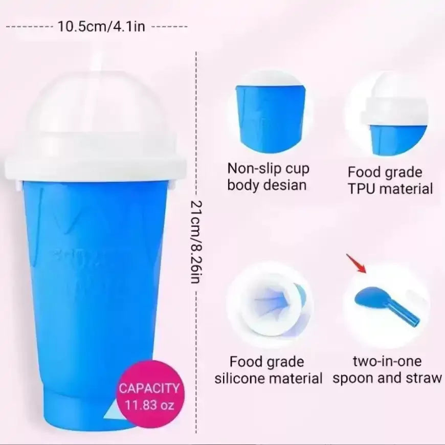 Frozen Smoothie Cup – Squeeze-to-Freeze Slushie Maker with Straw & Spoon