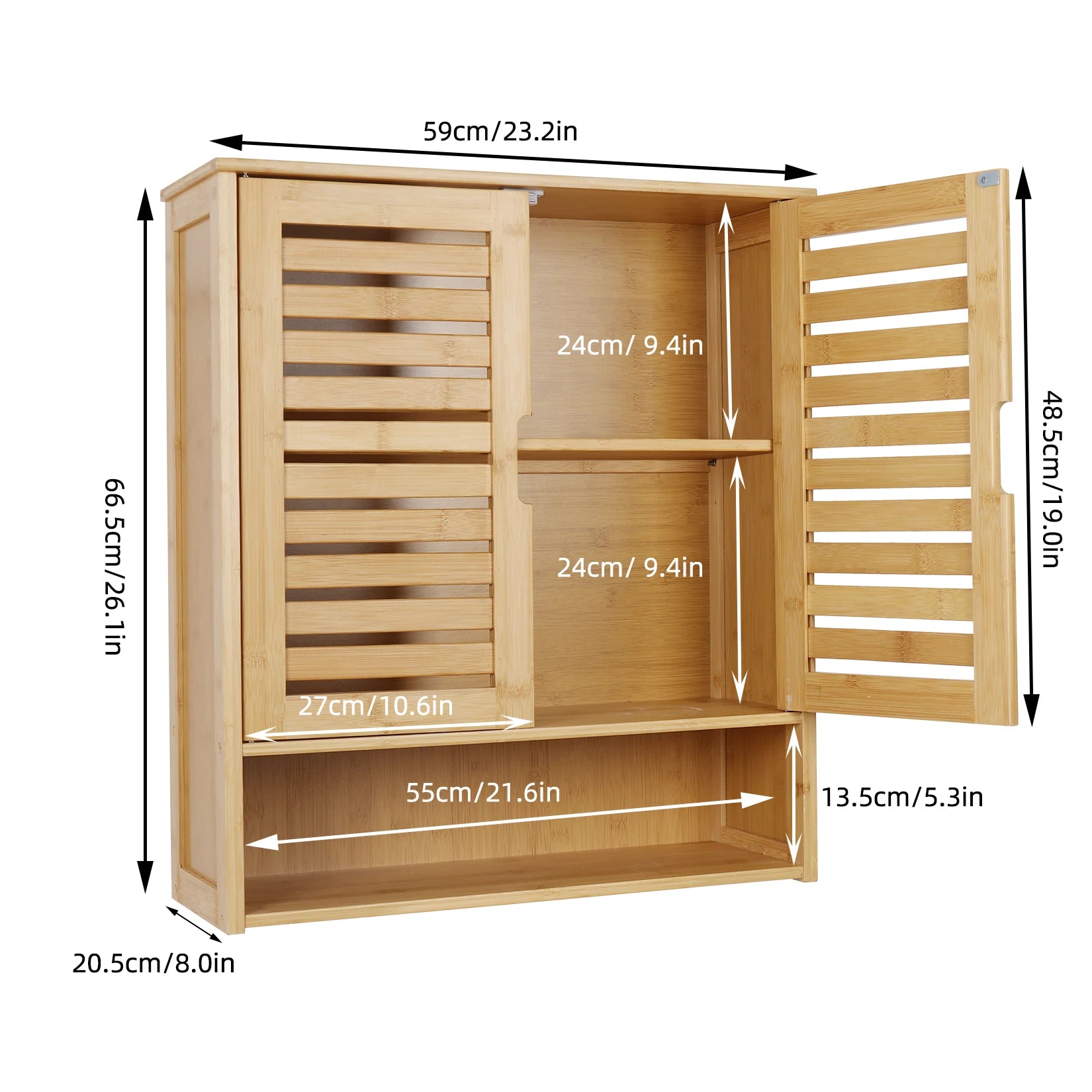 Wall-Mounted Bamboo Wall Cabinet – Bathroom & Kitchen Storage Cupboard (White or Wood)
