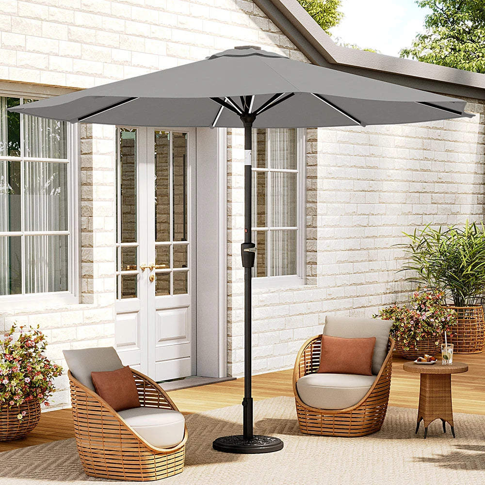 Solar LED Patio Umbrella – Large Garden Parasol with Built-In Lights