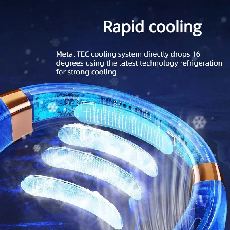 Bladeless Neck Fan – Hands-Free Cooling with LED & Cold Plates, Rechargeable