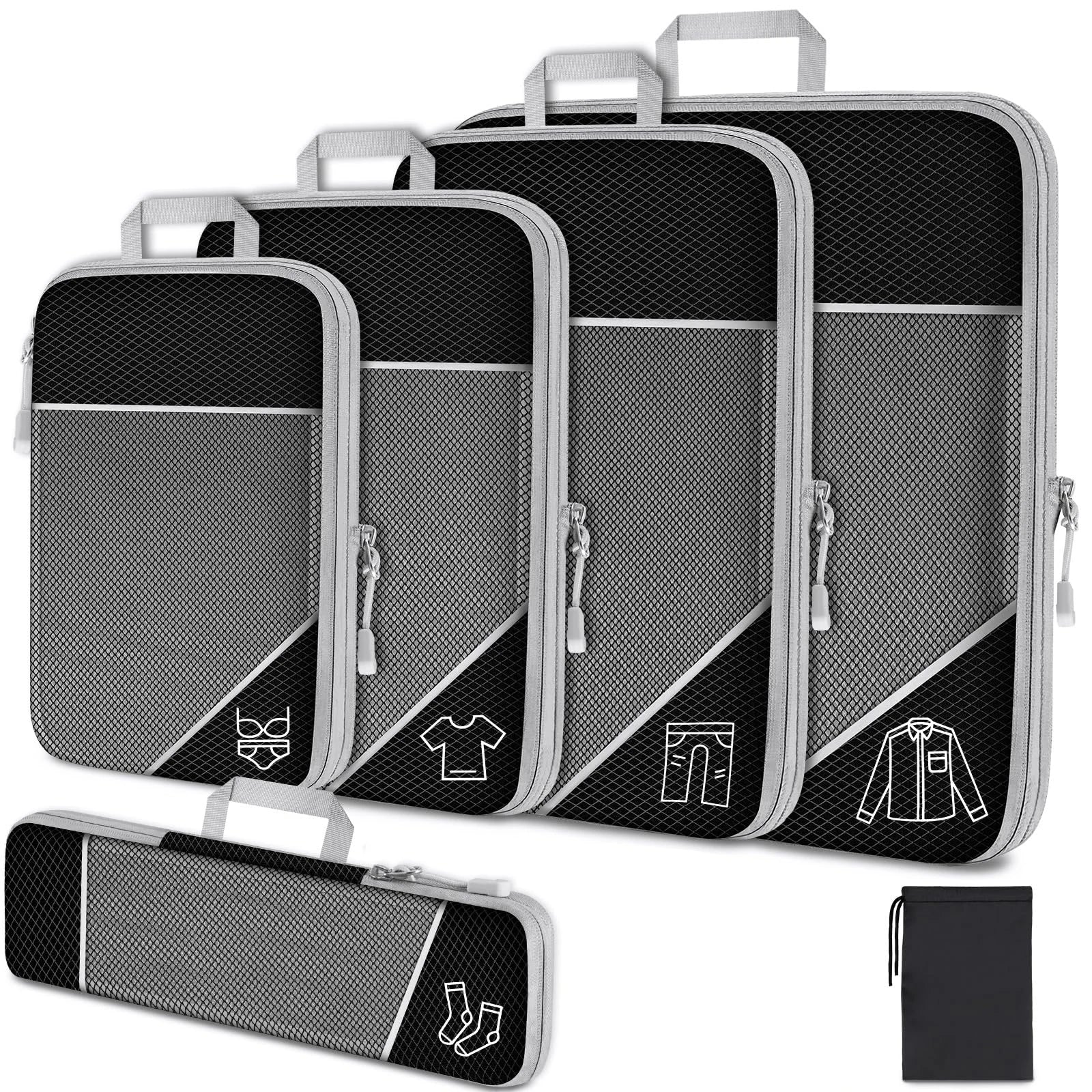 Compressed Packing Cubes Set – 3 or 6-Piece Travel Luggage Organisers